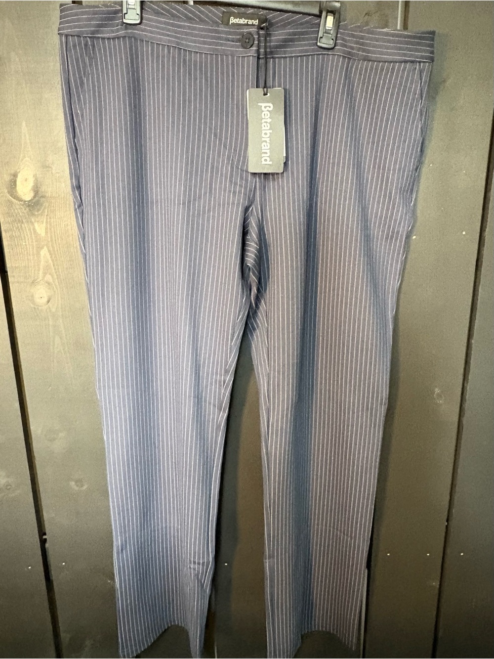 NWT Betabrand Navy Pinstripe Dress Pant Yoga Pants Size 14 Straight Leg